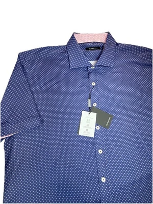 Bugatchi Button Up Shirt Shaped Fit Men’s Xxl Blue Geometric Print  - Image 1 of 4