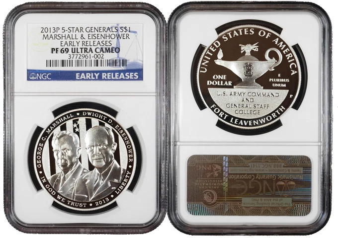 2013-P Proof $1 Silver Five Star General NGC PF69UC Early Releases - Image 1 of 1