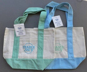 Trader Joe's Pastel Mini Canvas Tote Bags EASTER 2 Bags Blue & Green Colors - Picture 1 of 4