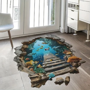 3D Floor Stickers,Sea World Fish Ocean Art Wall Decal for Kids Room Living Room - Picture 1 of 6
