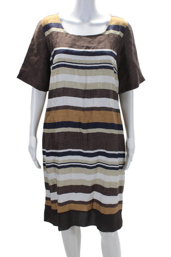 VALENTINO Abito donna VLTs By Valentina lino righe manica corta tubino marrone taglia L