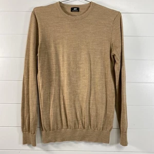 H&M Sweater Mens Large Tan Merino Wool Blend Crewneck Lightweight Pullover - Picture 1 of 11