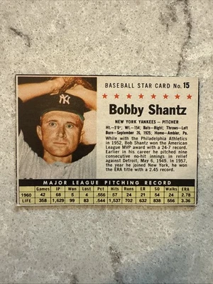 1961 Post - Bobby Shantz #15 EX Hand Cut #PNCARDS - Image 1 of 2