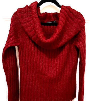 NUEVO Suéter The Limited Mujer XL Capucha Cuello Manga Larga Borgoña Mezcla Mohair Foto 1 de 4