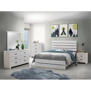 Coaster Brantford 4-piece Eastern King Panel Wood Bedroom Set in Coastal White - Picture 1 of 6