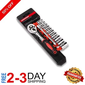 Complete 1/4 Inch Ratchet Socket Set with Extension Bar and Easy-Release Handle - Picture 1 of 10