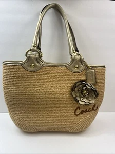 Coach Vintage Bleecker Straw Tote Bag with Flower READ - Picture 1 of 14