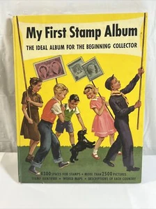 Vintage 1953 My First Stamp Collection Girl & Cub Scout Book w/ 183 Stamps - Bild 1 von 9