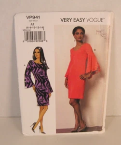 Very Easy Vogue VP941 Dress w/ Neck & Sleeve Variations Pattern Miss 6-14 Uncut - Picture 1 of 2