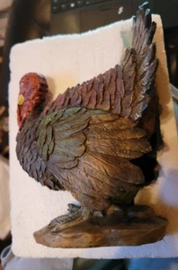 Vintage Thanksgiving Turkey Carved Wood Look Figure 10" Holiday Table Decor (T1) - Picture 1 of 13