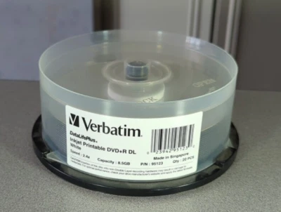 Verbatim 95123 DataLifePlus 8.5 GB 2.4x White Inkjet Printable DVD+R DL QTY 17 - Image 1 of 3