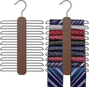Tie Hanger,Tie Organizer for Closet 20 Storage Capacity,Wooden Necktie Organizer - Picture 1 of 6