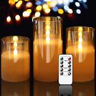 Gold Glass Battery Operated Flameless Led Candles With 10Key Remote And Timer R