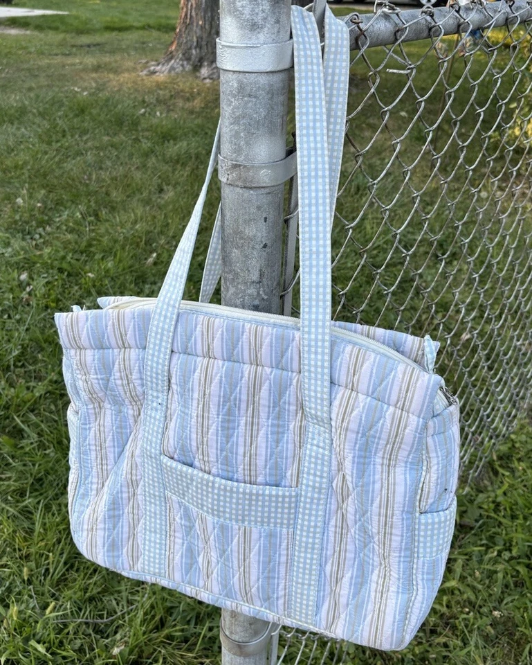 Vintage Medium/Large Sized Diaper Bag Tote Pastel Stripes Plaid - Image 1 of 4