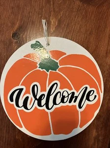 10 Inch Round Wooden Welcome Sign Pumpkin - Picture 1 of 4
