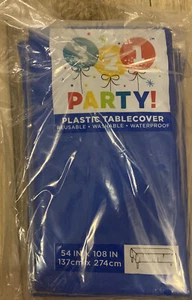 6 - 321 Party! Plastic Tablecover 54" x 108" Royal Blue Birthday Wedding Baby - Picture 1 of 2