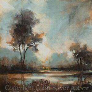 SUNSET ON THE RIVER ORIGINAL FINE ART PAINTING 10" x 10" by JOHN SILVER BA