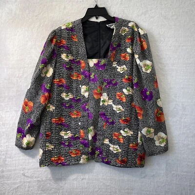 Jo Hanna York By Joan Davis Woman Jacket Top Black 18 Floral Long Sleeve Vintage - Image 1 of 4