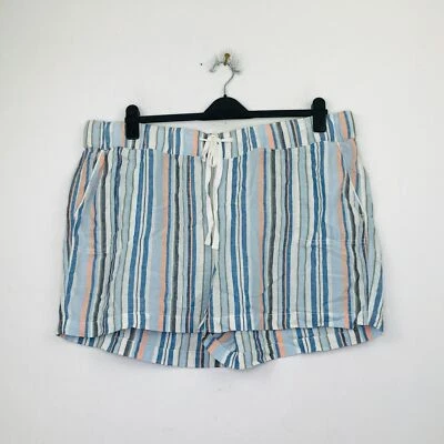 2X Pantalones Cortos Caslon Para Mujer Azul Rayas Mezcla de Lino Cordón Verano Informal DB2 Foto 1 de 4