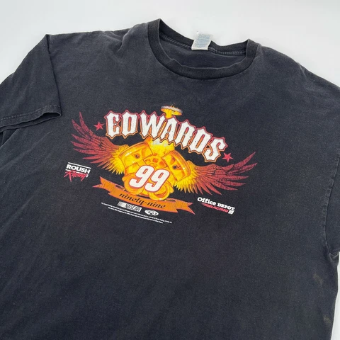 Vintage #99 Carl Edwards Black Nascar T Shirt Faded Black Size 2XL Office Depot Cover