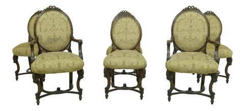 LF33059EC: Set Of 6 Vintage French Louis XV Style Walnut Dining Room Chairs Cover