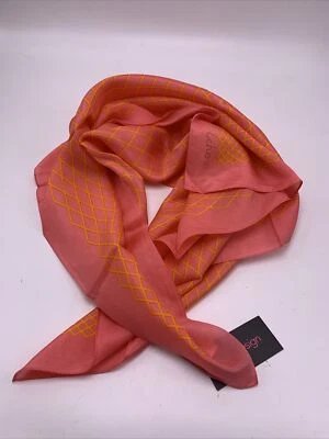 $39 Echo 100% шелковый шарф 26» квадратный персик с оранжевой решеткой #397 - Изображение 1 из 4