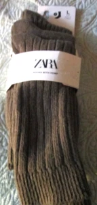Zara Men's 3-Pk Crew Socks-SZ L (10-13) Cotton BLEND w/hemp-light BROWN NWT - Picture 1 of 6