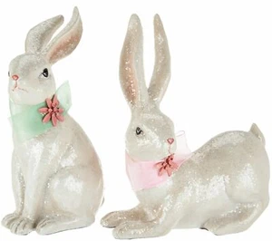 Set of 2 Sitting and Standing Sugared Bunnies with Ribbons - Picture 1 of 4