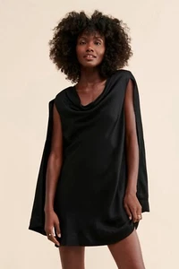 Neu mit Etikett Anthropologie Maeve Wasserfallausschnitt Minikleid Cape Langarm Größe 2 schwarz LBD - Bild 1 von 11