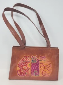 Laurel Burch Vintage Brown Leather Three Cats Tooled Purse GUC - Bild 1 von 15