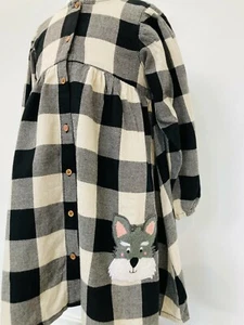 Girls Long Sleeve Black Check Dress Puppy Applique Cosy Winter Dress HighStreet - Picture 1 of 6