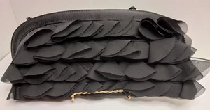 Black Satin Ruffle New Magid Evening Bag Clutch Purse - Picture 1 of 7