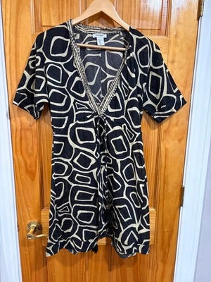 Haute Hippie Black Tan Abstract Print Boho Tunic Dress Women’s Small Cotton - Image 1 of 4