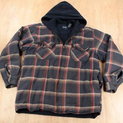 PURITAN hooded fleece lined full zip flannel shirt jacket MEDIUM vtg workwear - Image 1 of 4