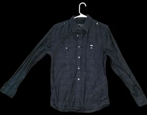🖤 GUESS Men’s Long Sleeve Button-Up Shirt – Size M – Black – Military Style – - Picture 1 of 11