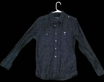 🖤 GUESS Men’s Long Sleeve Button-Up Shirt – Size M – Black – Military Style – - Image 1 of 4