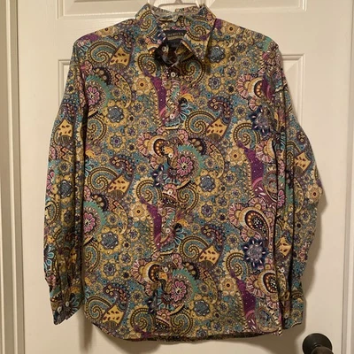 Mens Cremieux Premium Denim Long Sleeve Paisley Floral Button Up Shirt Large - Image 1 of 4