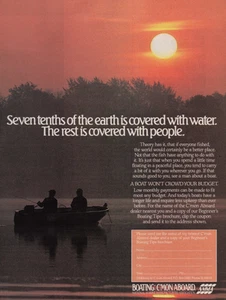 1985 Vintage Print Ad Boating C'mon Aboard NMMA Seven tenths of the earth water - Picture 1 of 2