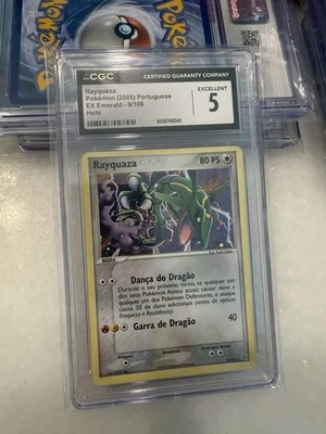 🔥 SUPER RARE PORTUGUESE 📈 2005 Pokemon EX Emerald Rayquaza Holo #9/106 CGC 5 - Image 1 of 3