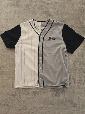 Hollister Baseball Jersey Shirt Mens XL White Gray Black Pinstripe Button Up - Image 1 of 4