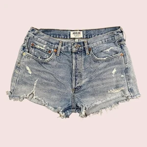 Pantalones Cortos de Jean AGOLDE Corte Dobladillo Crudo Envejecido Lavado Claro Talla 29 - Imagen 1 de 5