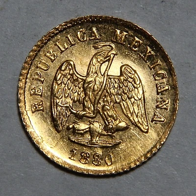 1880/70 Mo M México Oro Uno 1 Peso Bonito UNC Detalle Montaje Eliminado -5260- Foto 1 de 4