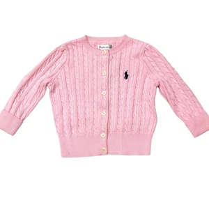 Ralph Lauren Baby Girl Cable Knit Cardigan Sweater Pink 9M  - Picture 1 of 9