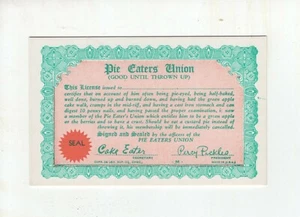 1941 Gag Gift Card "Pie Eaters' Union" Exhibit Supply Co Chicago - #2 - Bild 1 von 1