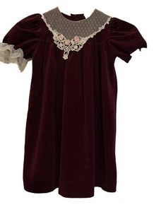 Vintage Girls Holiday Dress Polly Flinders Purple Velvet Lace Collar Trim Size 6 - Picture 1 of 11