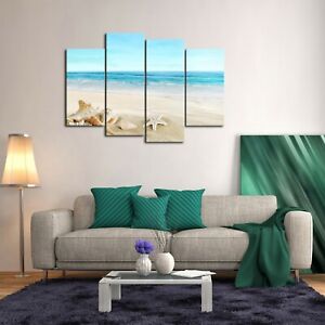 Multi Panel Print Seashell Beach Canvas 5 Pc Wall Art Sand Ocean Picture Sea