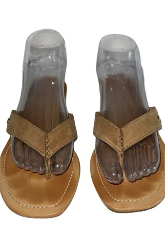 Sandali donna UGG marrone chiaro cinturino pelle logo metallo tanga taglia 8