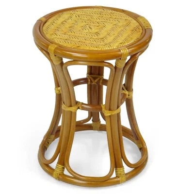 Handmade Breeze Stool Ottoman Pouf Rattan Wicker Flower Stand, Cognac - Image 1 of 4