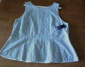 NWT Crown & Ivy Blue & White Striped Embroidered Eyelet Peplum Sleeveless Top-XL - Picture 1 of 13