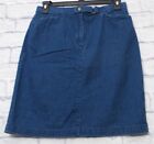 Vintage Talbots Skirt Womens 14 Blue Denim Dark Wash A Line zip front Cotton
